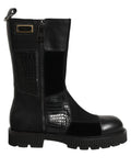 Dolce & Gabbana Black Patchwork Leather Mid Calf Boots Shoes