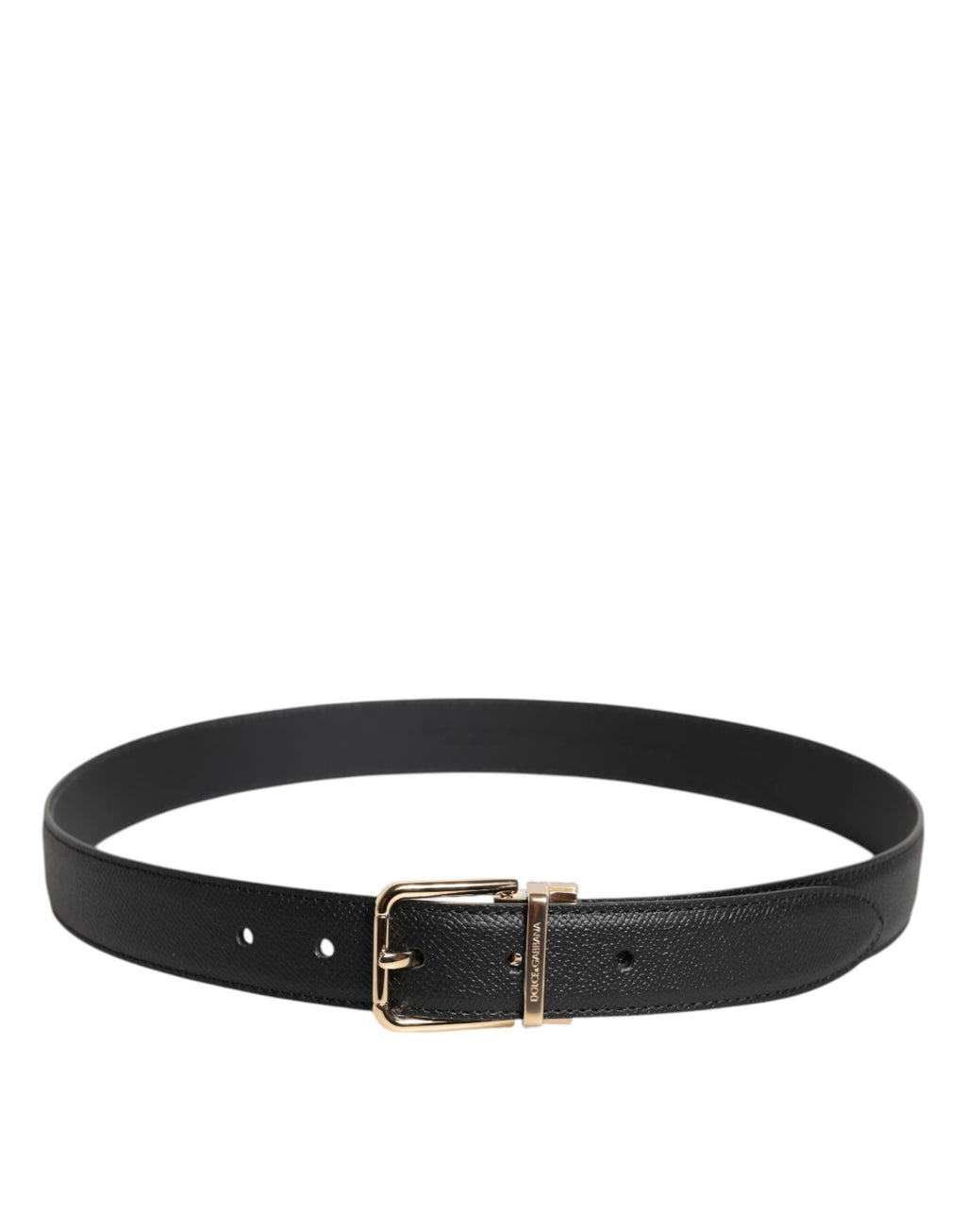 Dolce & Gabbana Black Grained Leather Gold Metal Buckle Belt