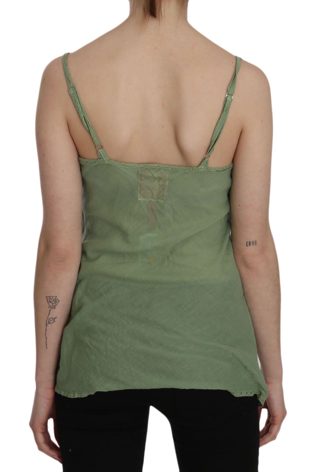 PINK MEMORIES Green Silk Spaghetti Strap Tank Top Blouse