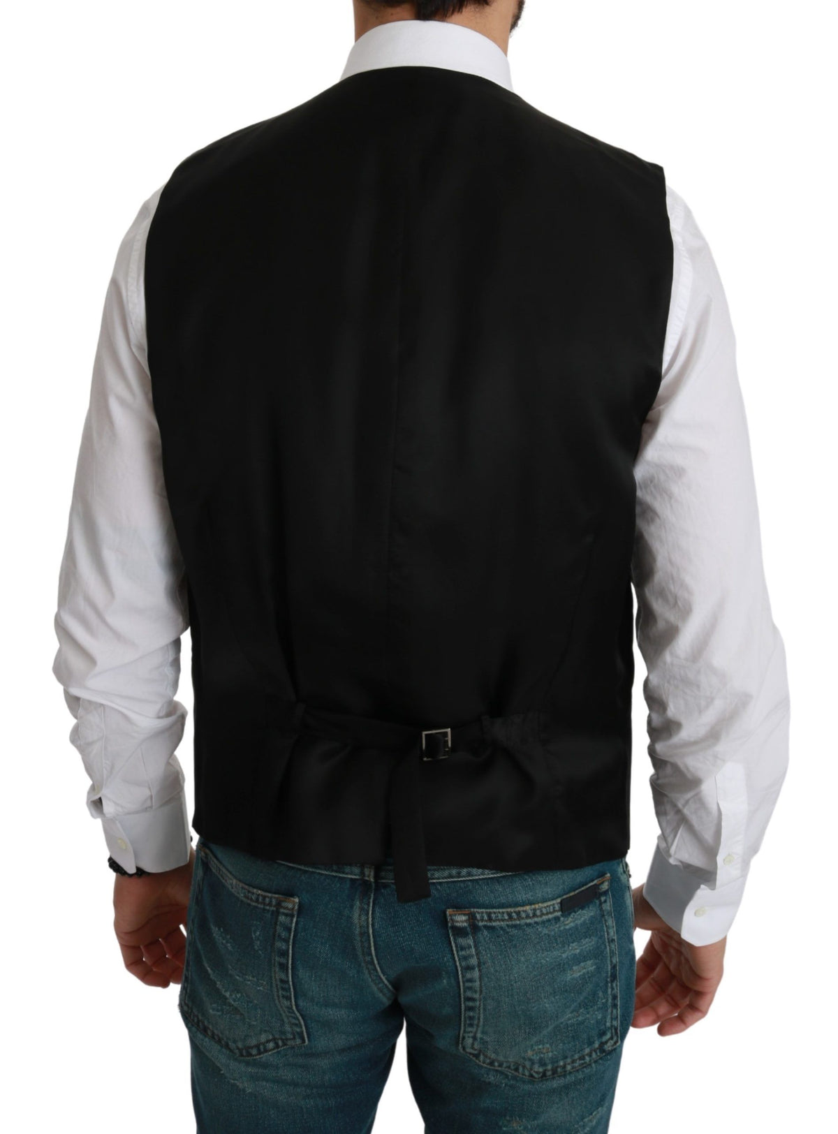 Dolce & Gabbana White Gray Black Stripes Waistcoat Formal Vest