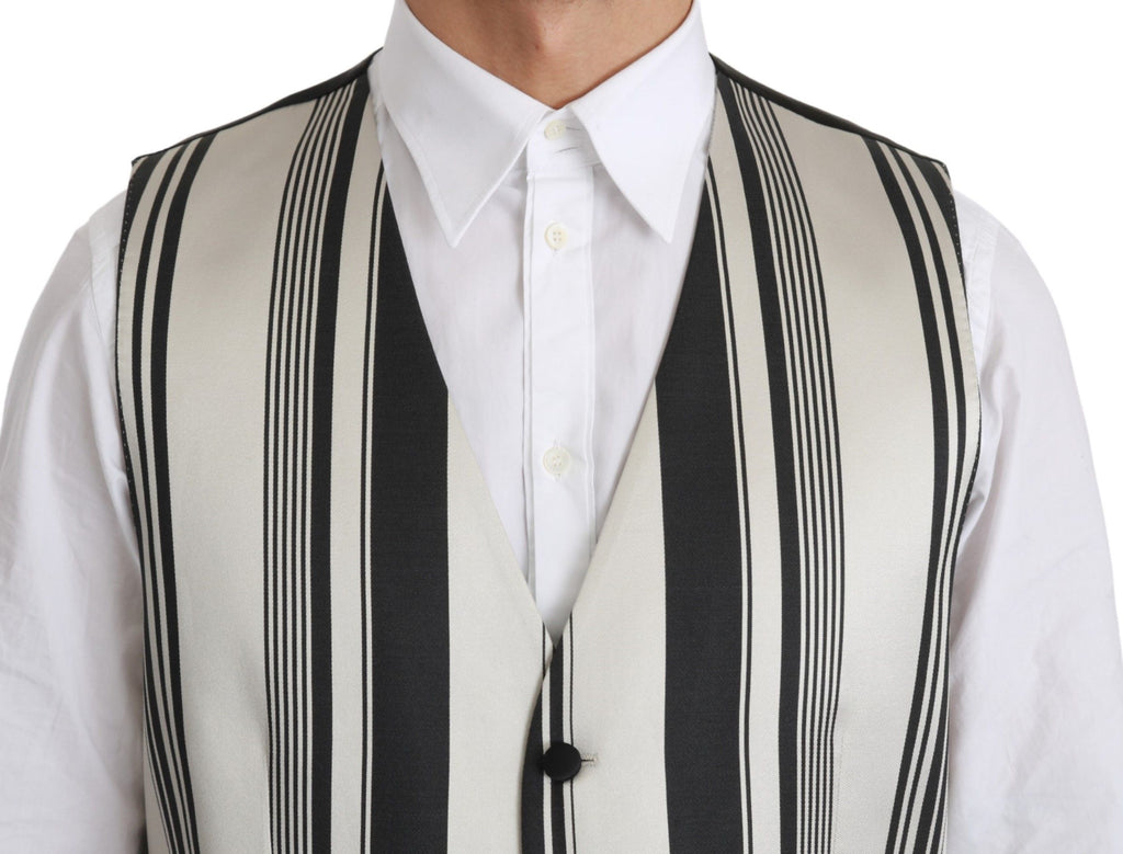 Dolce & Gabbana White Gray Black Stripes Waistcoat Formal Vest