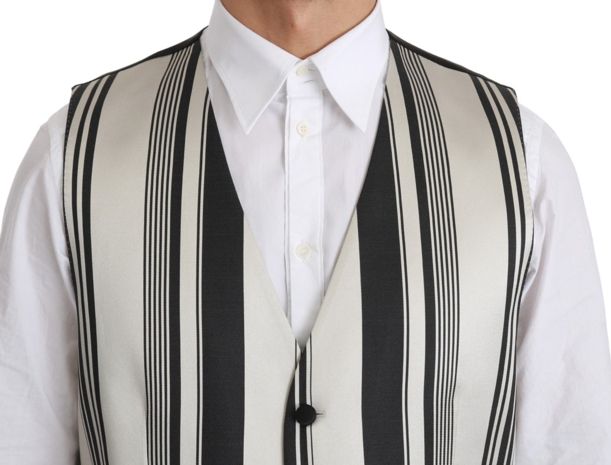 Dolce & Gabbana White Gray Black Stripes Waistcoat Formal Vest