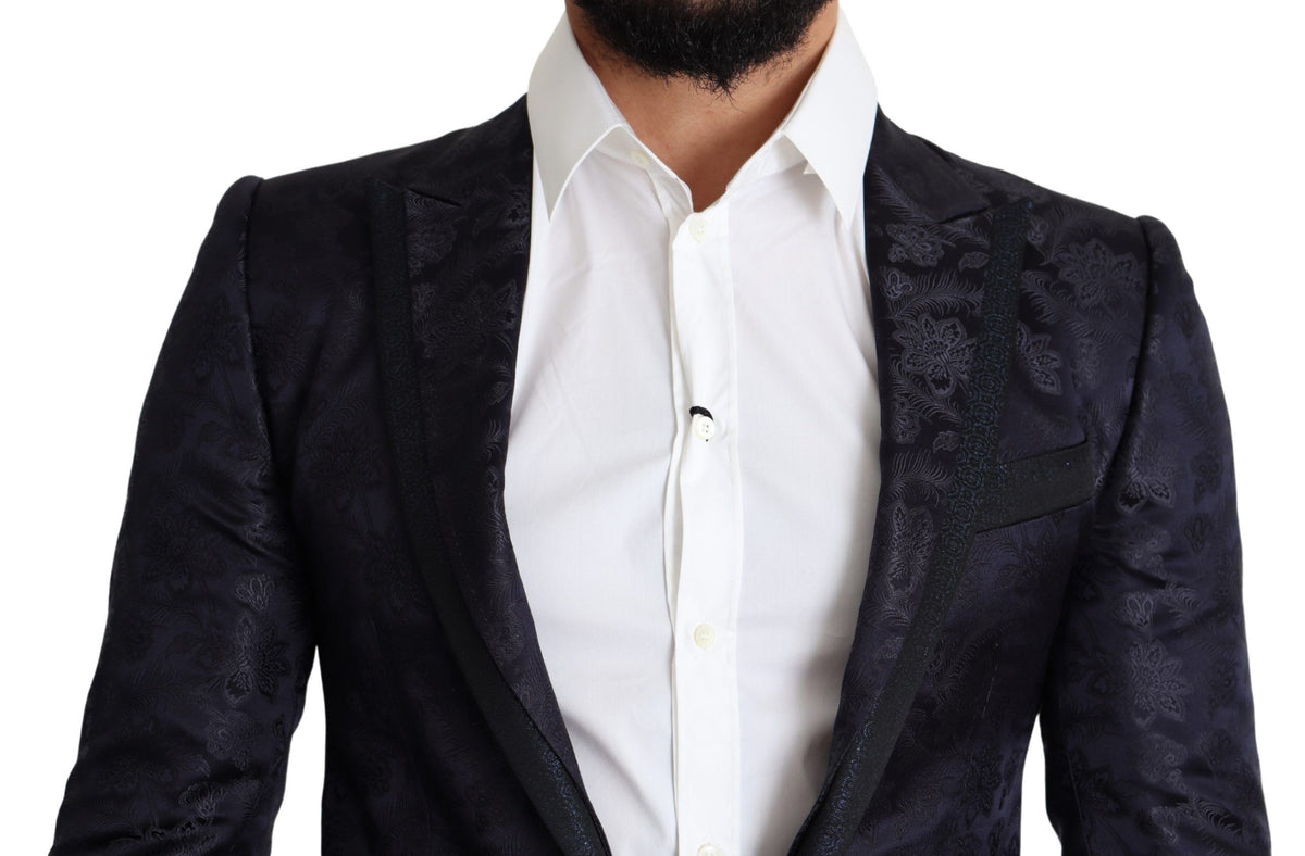 Dolce & Gabbana Blue Floral Jacquard Silk Coat MARTINI Blazer