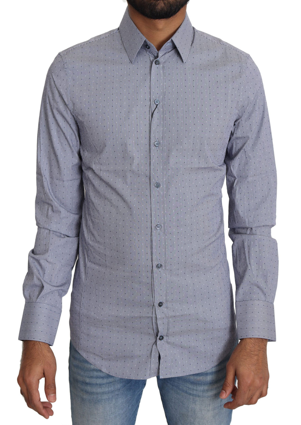 Dolce & Gabbana Gray Dotted Semi Fitted Formal SICILIA Shirt
