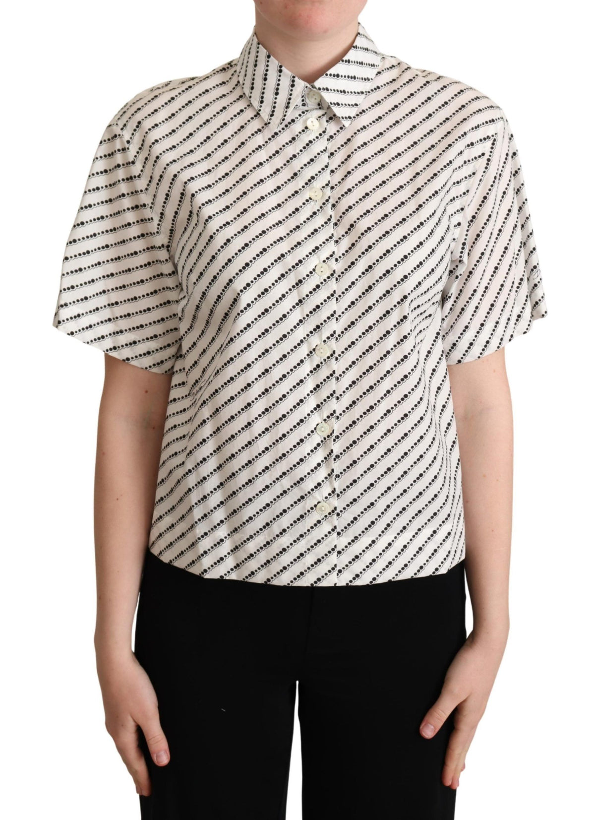 Dolce & Gabbana White Dotted Collared Blouse Shirt
