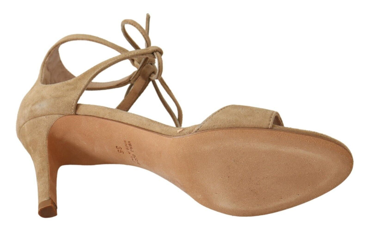 Maria Christina Beige Suede Leather Ankle Strap Pumps Shoes