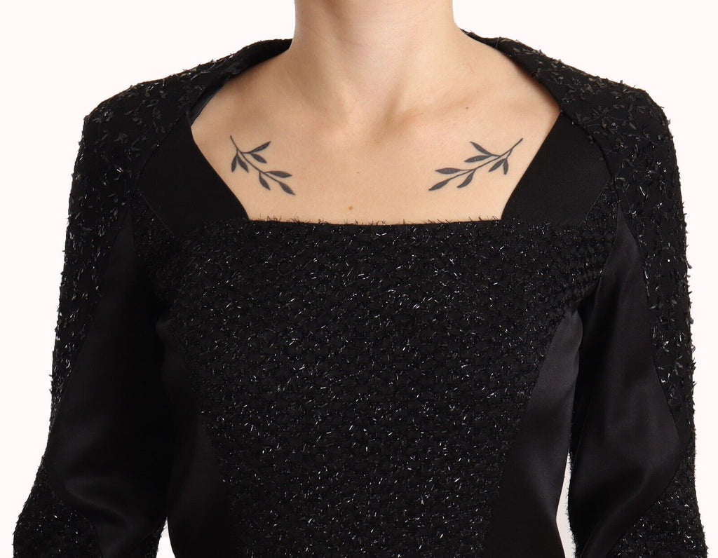 Masha Ma Black Studs Embellished Long Sleeves Sheath Midi Dress