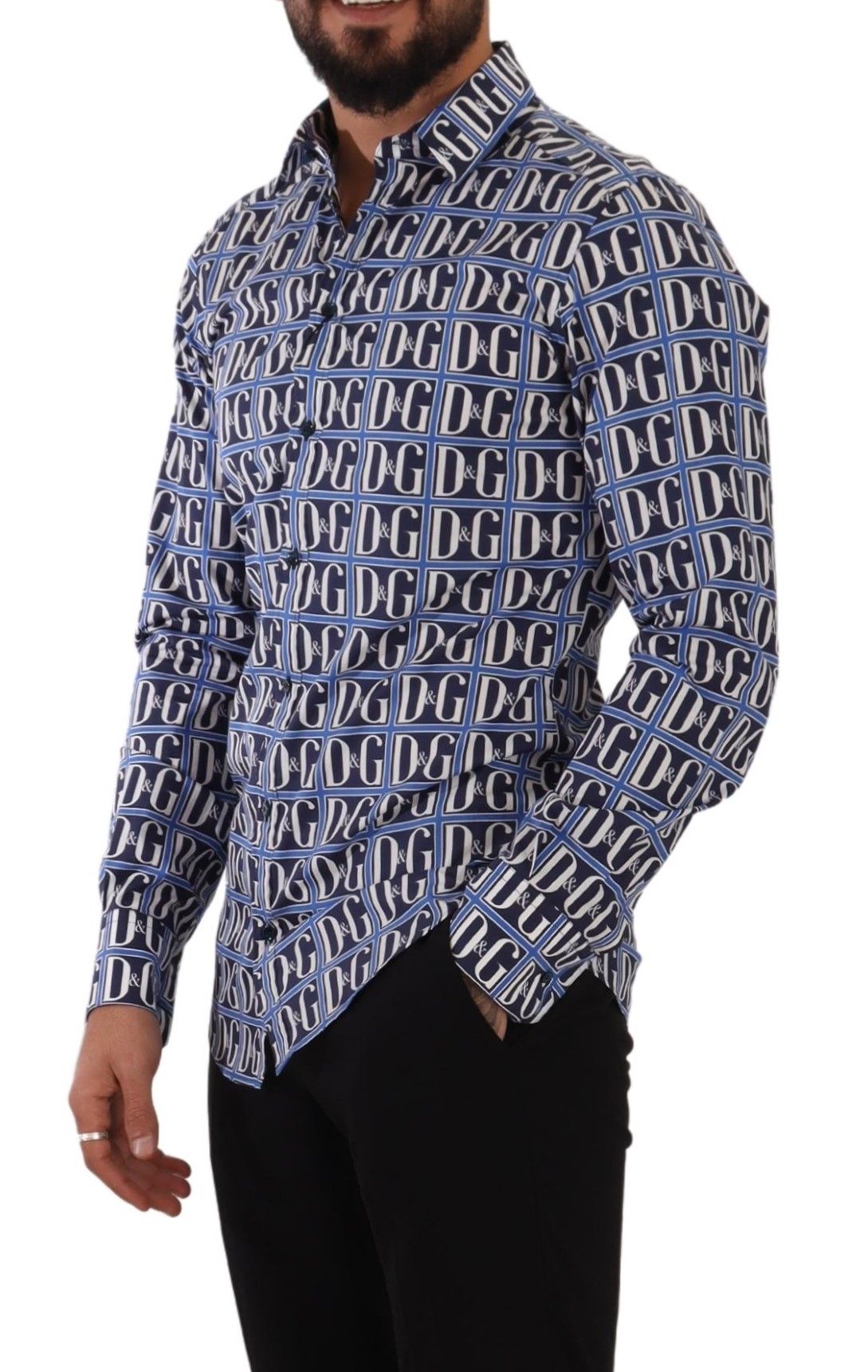 Dolce & Gabbana Blue Logo Mania Slim Fit Cotton Shirt
