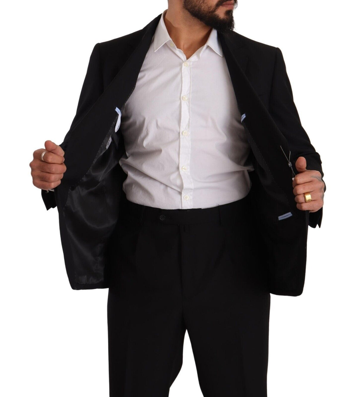 Domenico Tagliente Black Polyester Single Breasted Formal Suit