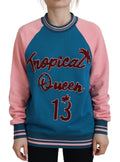 Dolce & Gabbana Blue Pink Queen Sequin Crystal Sweater