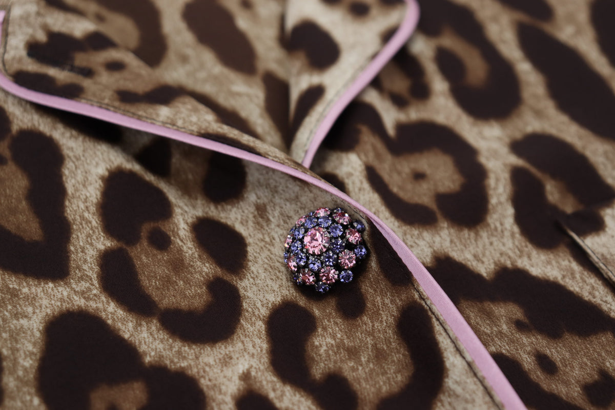 Dolce & Gabbana Brown Leopard Print Long Sleeves Blouse Top