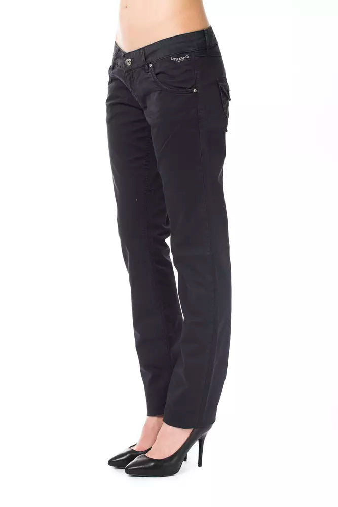 Ungaro Fever Blue Cotton Women's Regular Fit Pant