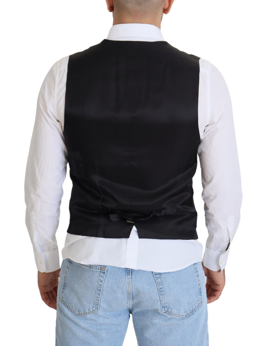 Dolce & Gabbana Dark Blue Wool Stretch Waistcoat Formal Vest