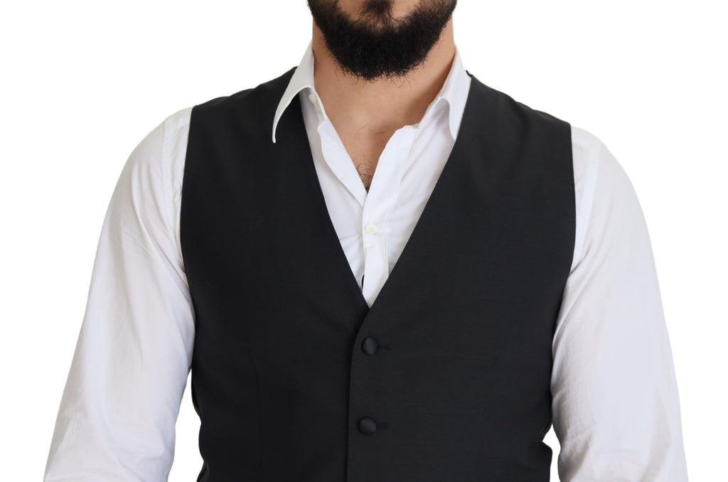Dolce & Gabbana Dark Blue Wool Stretch Waistcoat Formal Vest