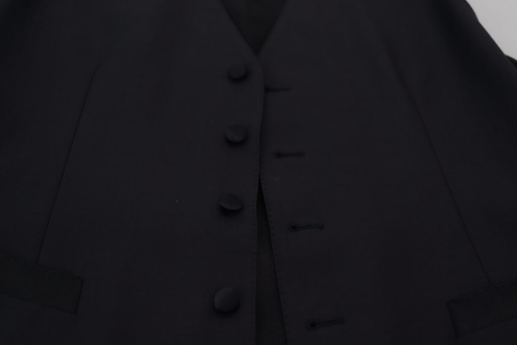 Dolce & Gabbana Dark Blue Wool Stretch Waistcoat Formal Vest
