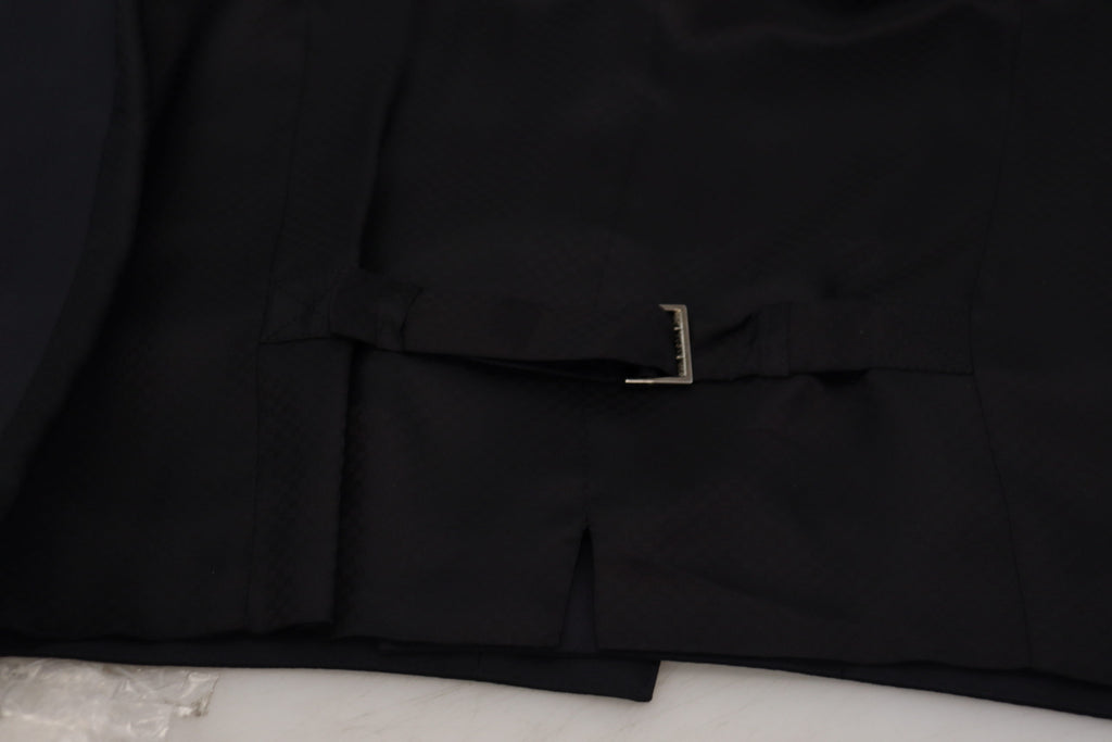 Dolce & Gabbana Dark Blue Wool Stretch Waistcoat Formal Vest