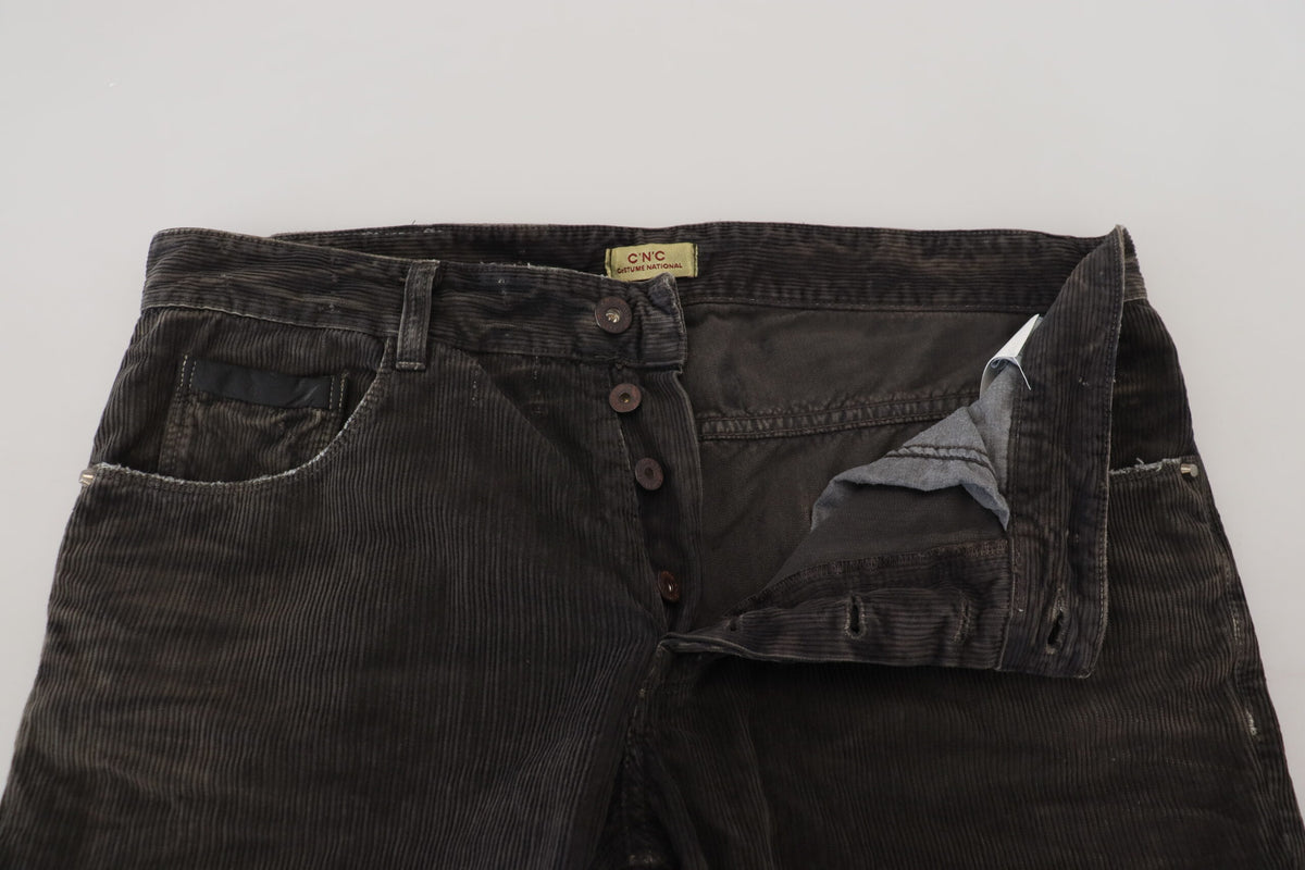 Costume National Gray Cotton Corduroy Men Casual Jeans