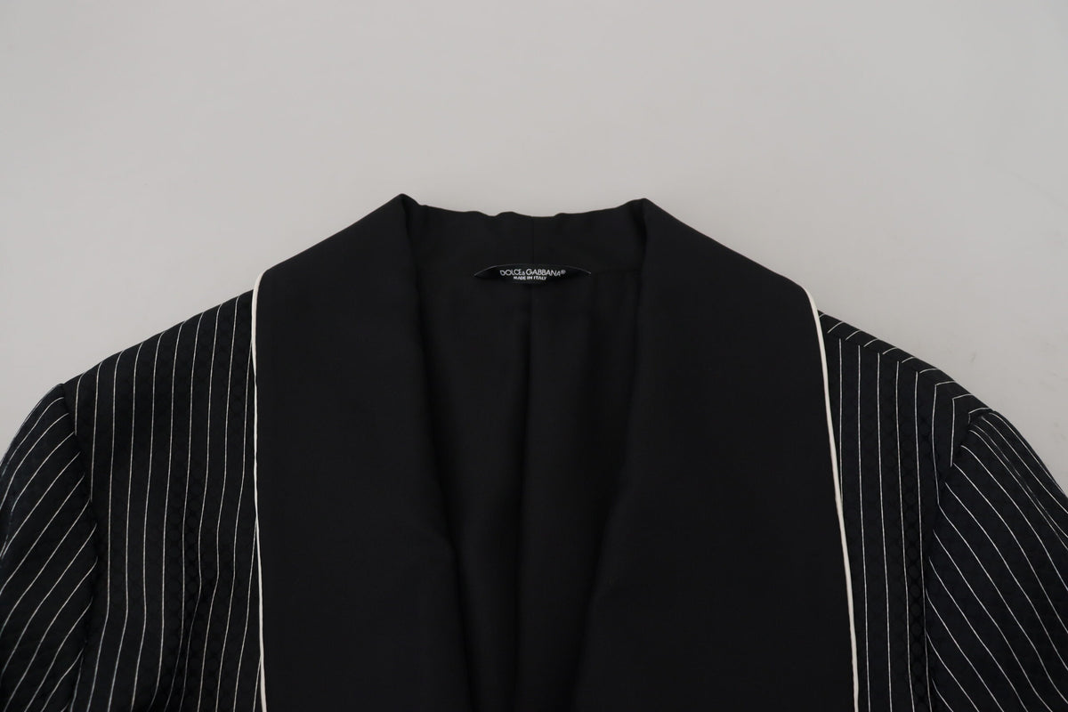 Dolce & Gabbana Dark Gray Robe Striped DG Patch Jacket Men Blazer