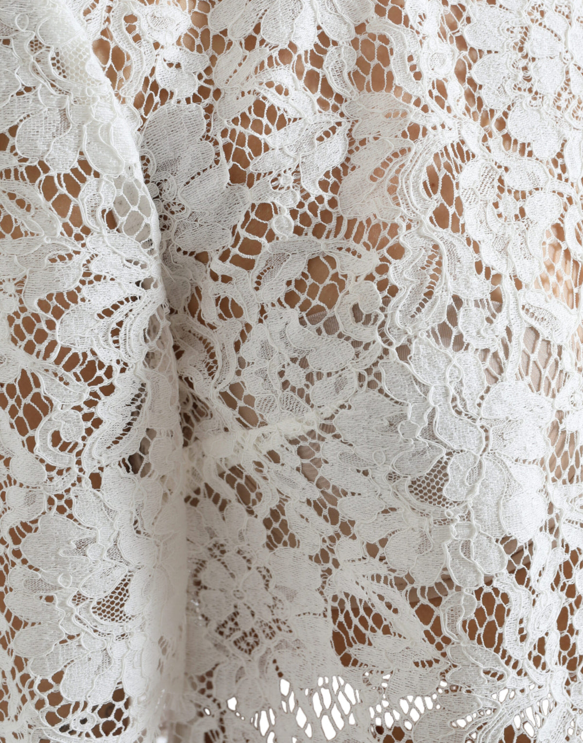 Dolce & Gabbana White Floral Lace Cotton Round Neck Blouse Top