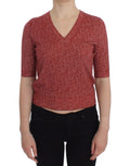 Dolce & Gabbana Red Wool Tweed Short Sleeve Sweater Pullover