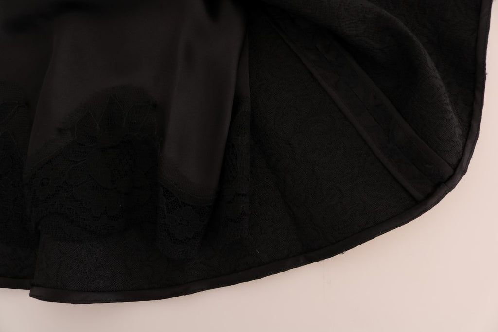 Dolce & Gabbana Black Floral Jacquard Silk A-Line Skirt