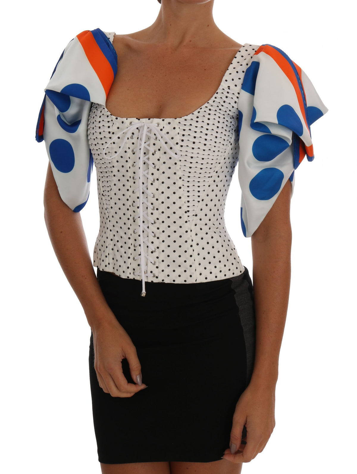 Dolce & Gabbana White Polka Silk Corset Bustier Top