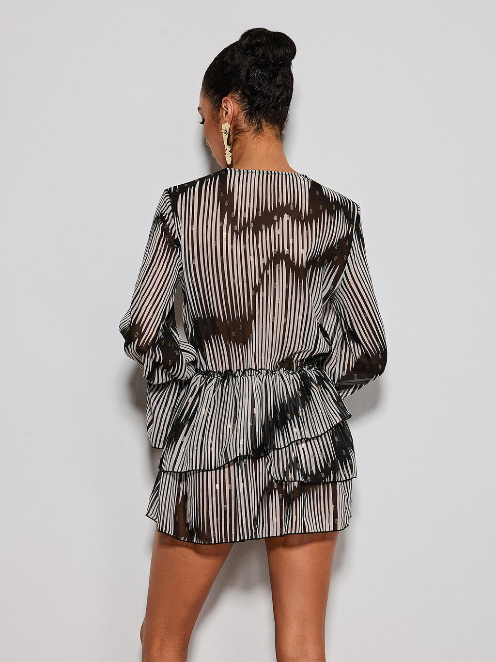 Erasto Flare Sleeve Lace Printed Mini Dress