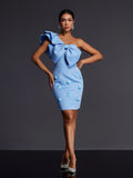 Adhra One Shoulder Bow Flower Mini Dress