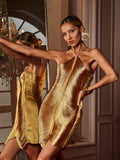 Bluma Halterneck Fringe Mini Dress In Bronze