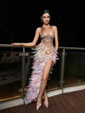 Inina Pearl Feather Asymmetric Dress