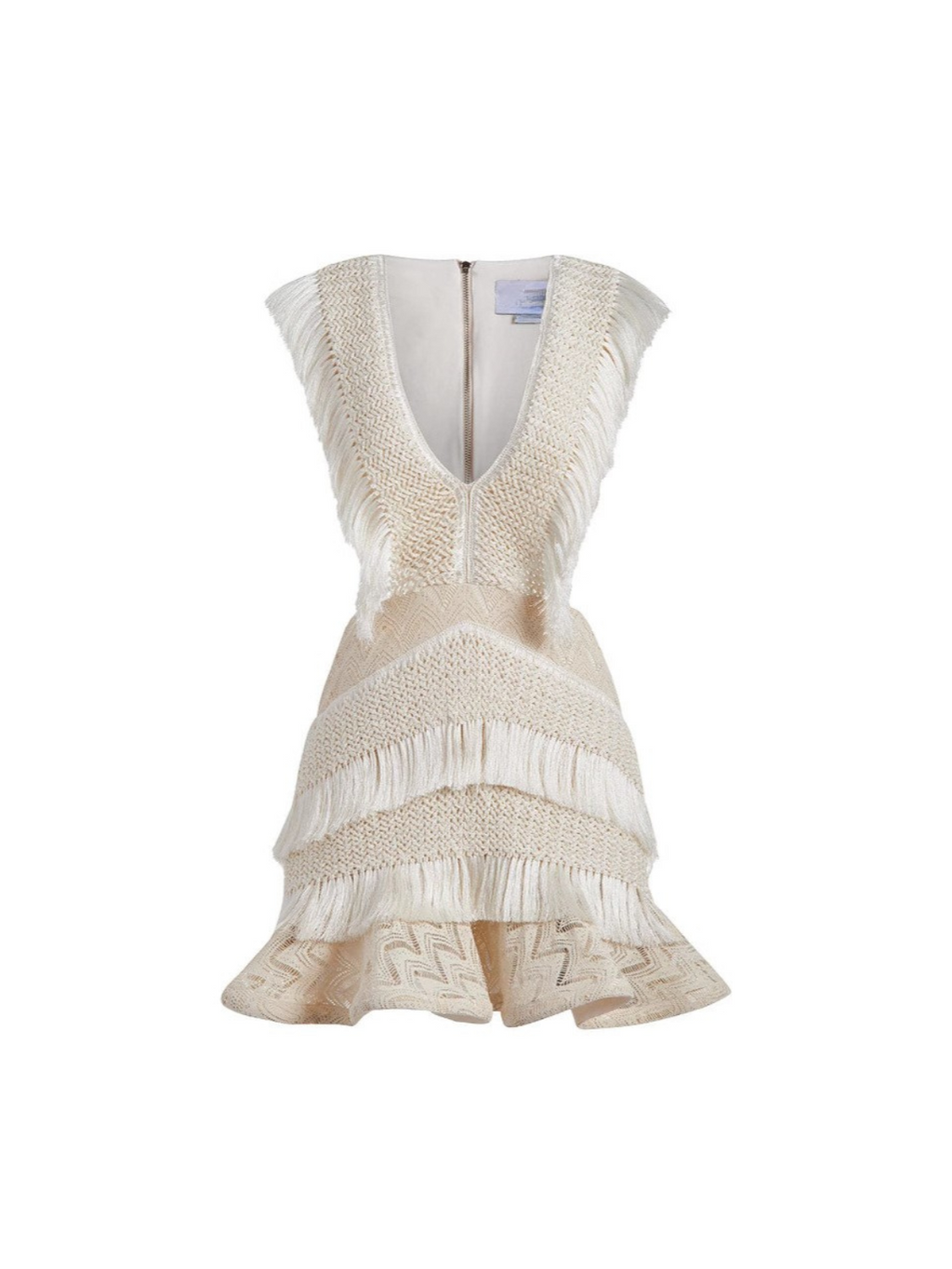 Pmyth V Neck Fringe Cutout Knitted Mini Dress