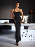 Velyxra Spaghetti Lace Maxi Dress In Black