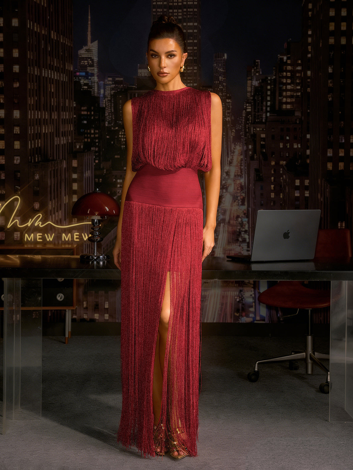 Zavelyn Fringe Bandage Maxi Dress In Red