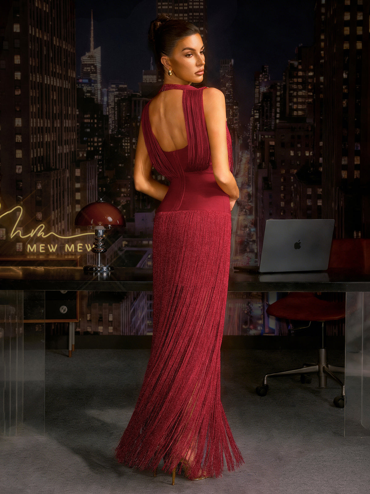 Zavelyn Fringe Bandage Maxi Dress In Red